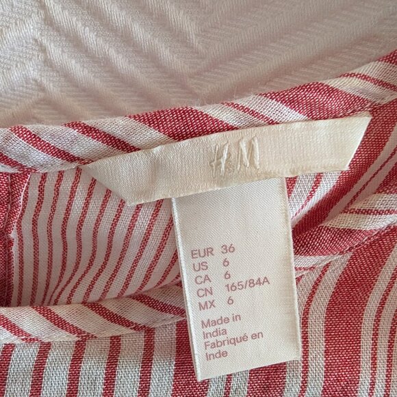 H&M Red White Stripe Ruffle Flutter Sleeve Blouse Boho Size 6 - Picture 5 of 11
